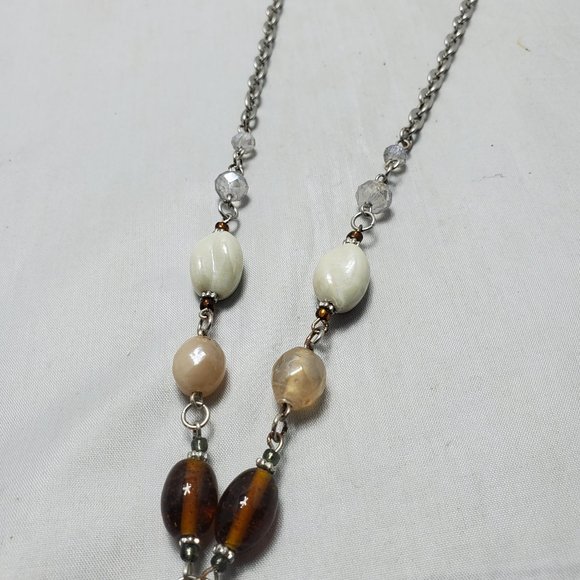 Ali Khan for Mystique natural color stone with silver chain tassel necklace - Picture 4 of 8